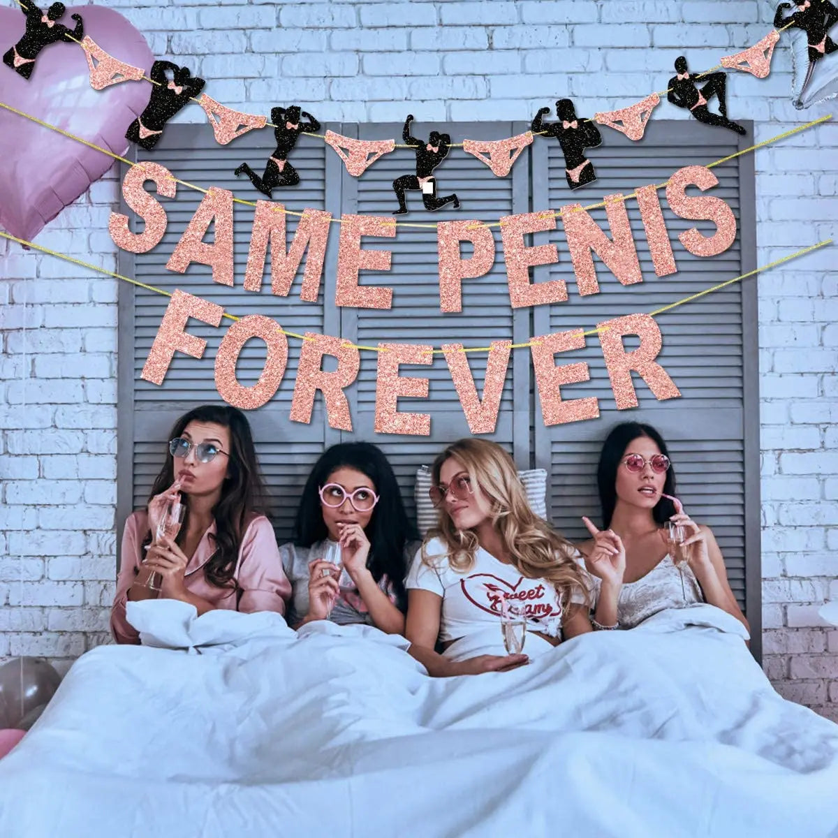 Bachelorette Party Same Penis Forever Banner Rose Gold Hen Party decoration Hen Night Bridal Shower Decor