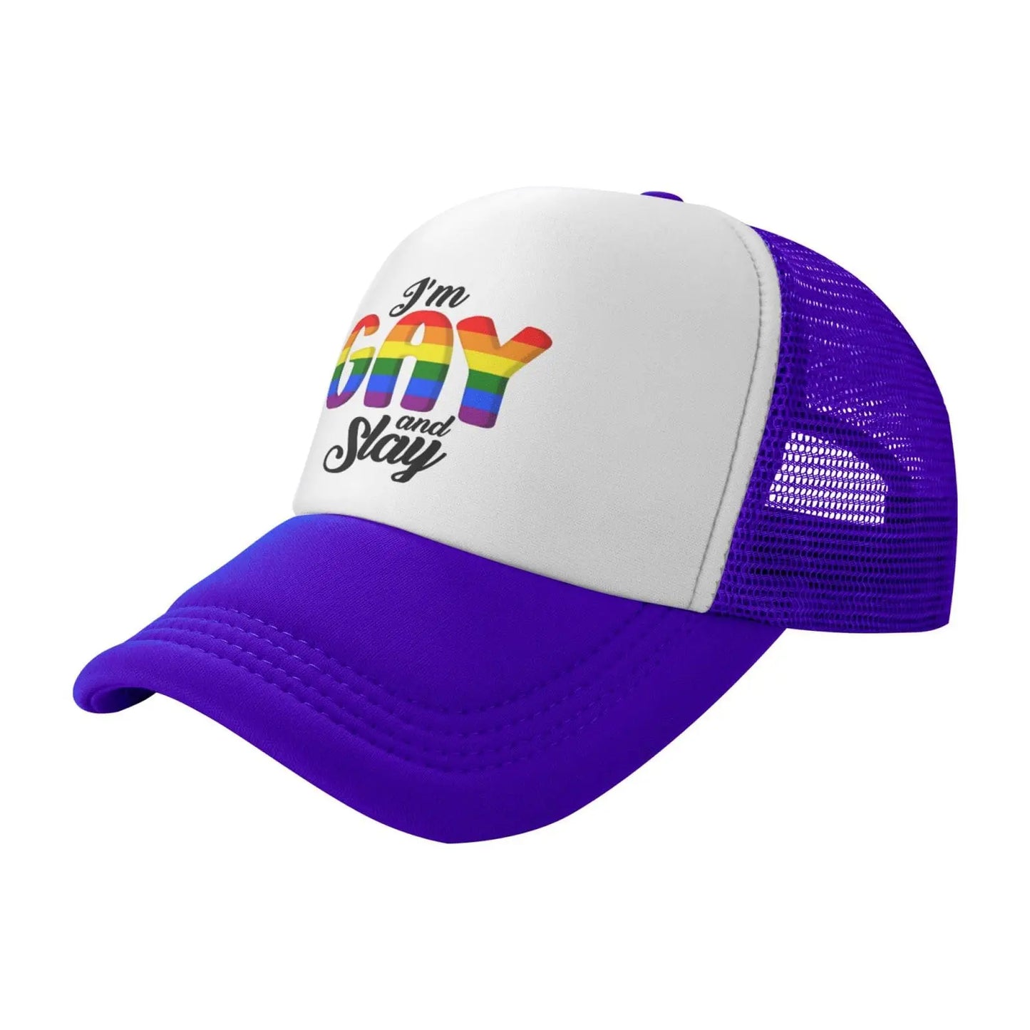 I'm Gay and Slays Mesh Hat Lgtbq Gay Pride Hat Men Women Baseball Cap Trucker Hats