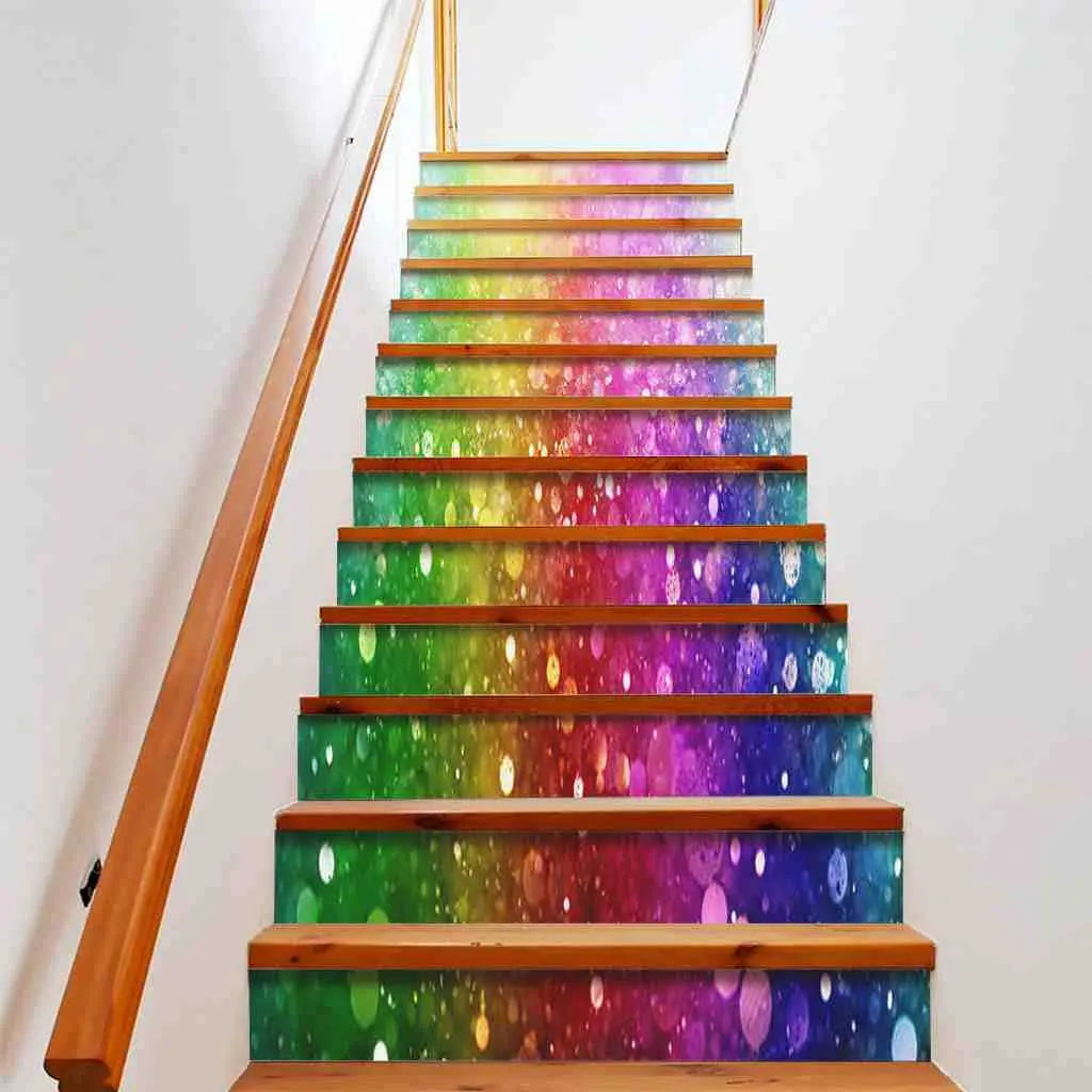 Shiny Rainbow Stair Stickers Pride Colored Self-Adhesive Staircase Riser Decals LGBT Themed Gay Lesbian Stairway Murals Decor