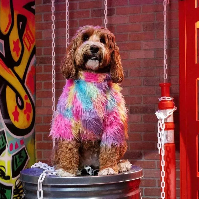 Untamed Spoiled Pup: Rainbow Fur Coat for Small Dogs
