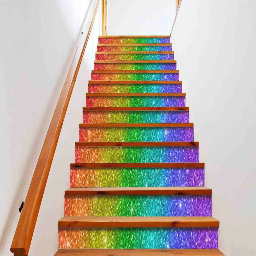Shiny Rainbow Stair Stickers Pride Colored Self-Adhesive Staircase Riser Decals LGBT Themed Gay Lesbian Stairway Murals Decor