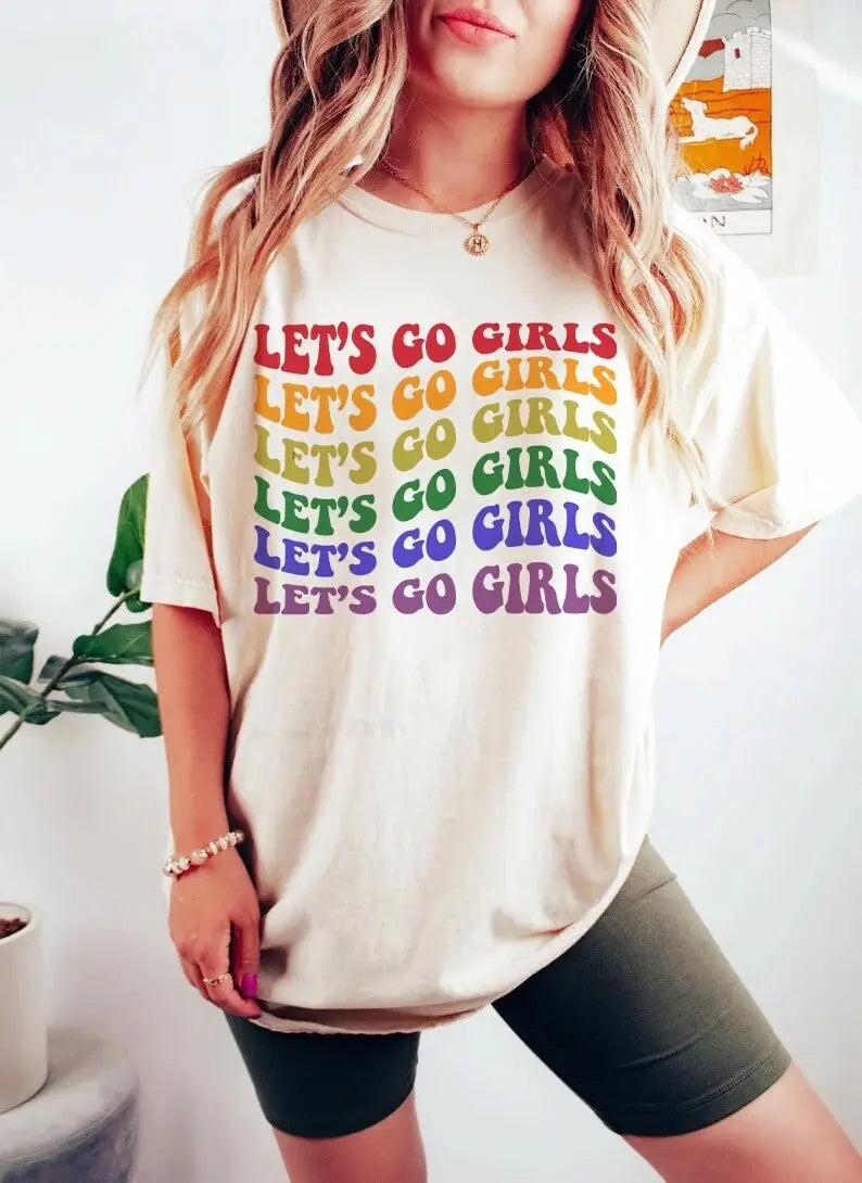 Let's go girls shirt lesbians lgbtq pride lesbian bachelorette wedding engagement retro subtle