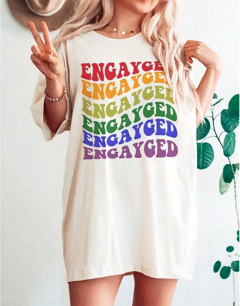 Engayged shirt lgbtq engagemenT T gay lesbian wedding tee bachelorette proposal